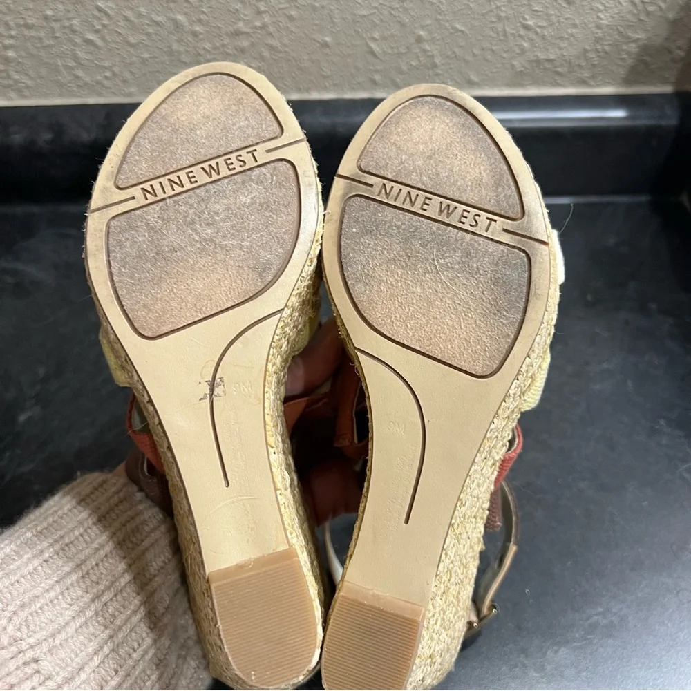 Nine West Espadrille Wedge Heel 9 Brown Pink Yellow White Strap Boho Chic Summer